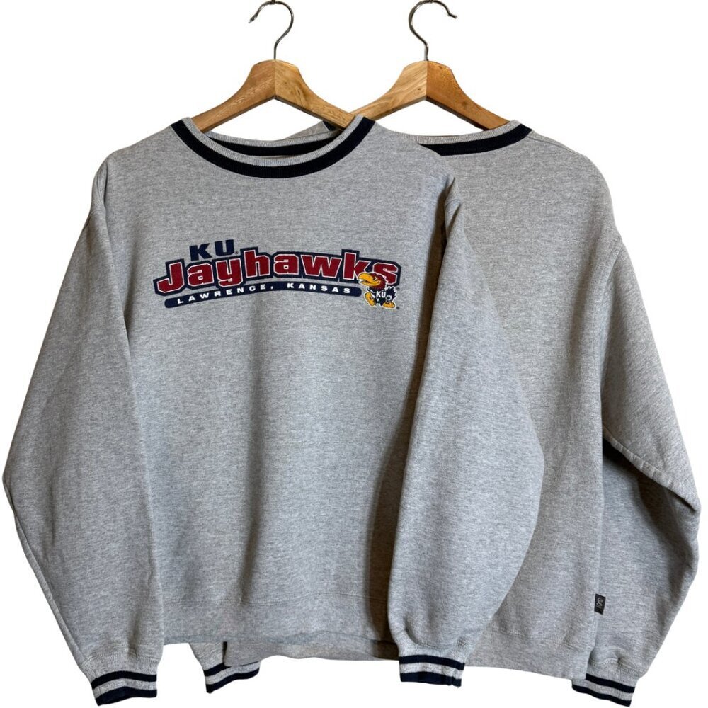 Vintage University of Kansas KU Jayhawks Crewneck Sweatshirt Mens Small Gray 90s